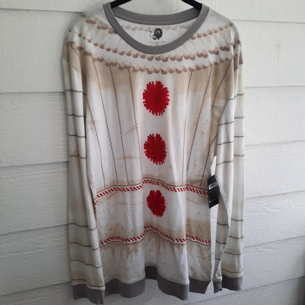 Bioworld IT cotton shirt large, red and white w gray trim. NWT